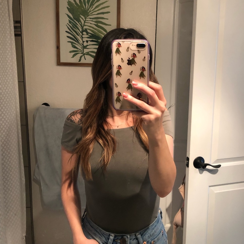 Dark green off shoulder top